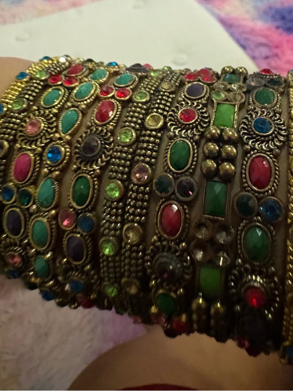 Boho Multicolor Stones Stackable bangles - Picture 2 of 5